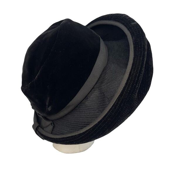 Vintage Patricia Velvet Large Rolled Brim Black Hat Grosgrain Ribbon Size 22 - Picture 1 of 10